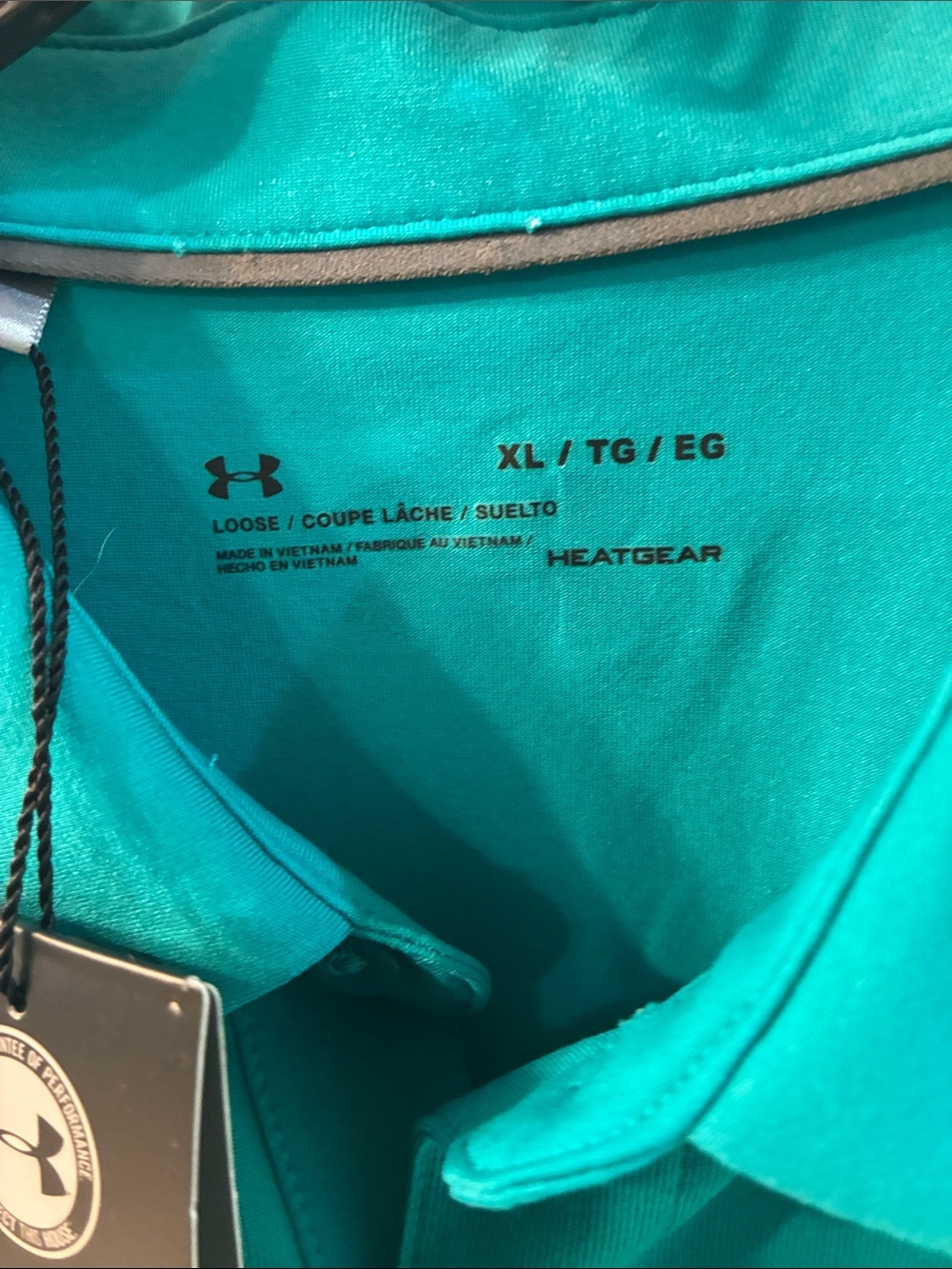 NWT Under Armour Heat Gear Men's Teal and Neon Green Colorblock Polo Shirt SZ XL - Picture 2 of 5